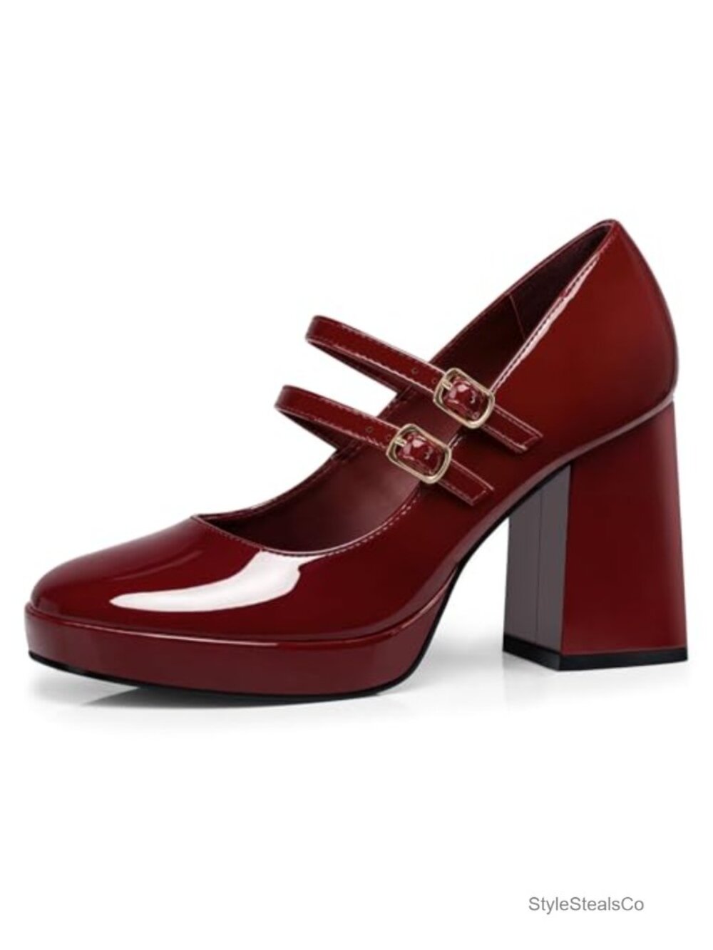 Mary Jane Chunky Heel Pumps Faux Leather Adjustable Buckle